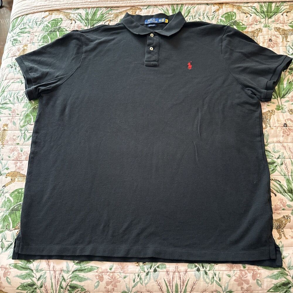 POLO Ralph Lauren Mens Classic Fit Black Iconic Mesh Cotton Polo Shirt Red XXL